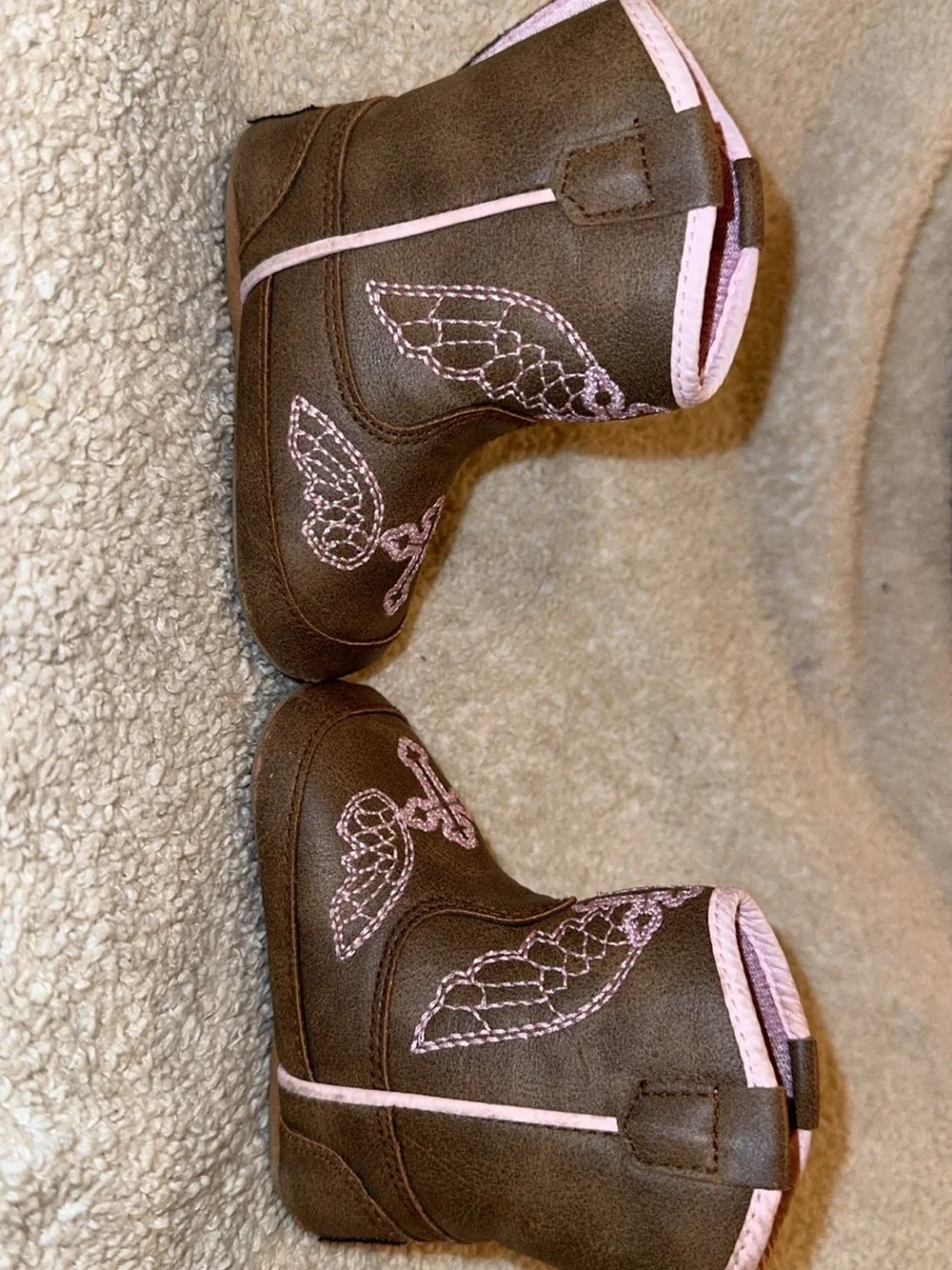 Twisted Brown and Pink Embroidered Slip-On Baby Boots